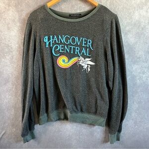 Wildfox Hangover Central Sweater Gray Crew Neck Long Sleeve SZ Small WELL LOVED